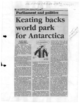 Scott, Keith "Keating backs world park for Antarctica" The Canberra Times
