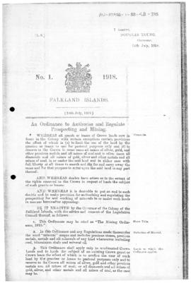 Falkland Islands, Mining Ordinance, no 1 of 198