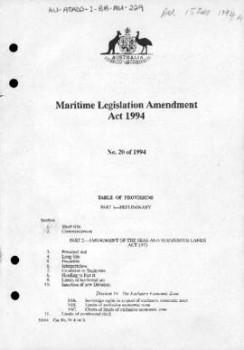 Seas and Submerged Land Act 1973 as amended by the Maritime Legislation Amendment Act of 1994