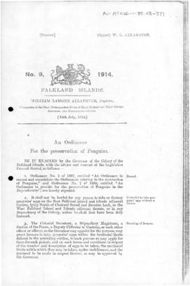 Falkland Islands, Penguin Preservation Ordinance, no 9 of 1914