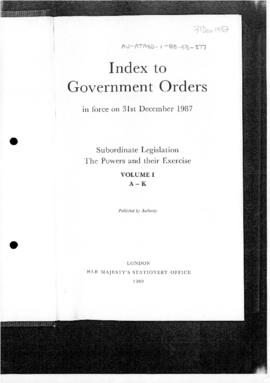 United Kingdom, Index to Government Orders in force