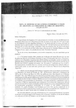 Argentine note to Chile regarding territorial claims