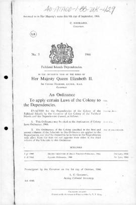 United Kingdom, Falkland Islands Dependencies, Ordinance to Apply Certain Laws of the Colony to t...