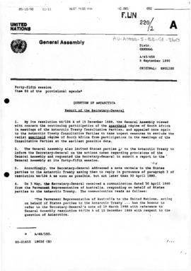 United Nations General Assembly, Forty-fifth session, "Question of Antarctica, Report of the...