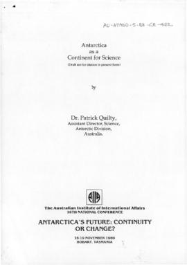 Patrick Quilty "Antarctica as a continent for science"