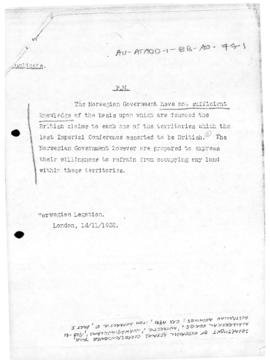 Norwegian note to the United Kingdom concerning territories which the Imperial Conference 1926 as...