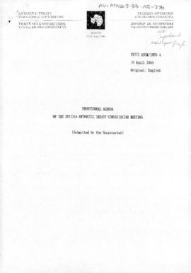 Eighteenth Antarctic Treaty Consultative Meeting, Kyoto, Information paper 4 "Provisional ag...
