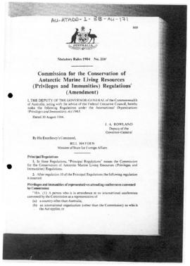Australia Statutory Rules 1984 No 216 "Commission for the Conservation of Antarctic Marine L...