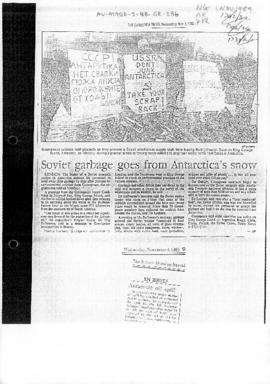Press article "Soviet garbage goes from Antarctica's snows" The Canberra Times. Include...