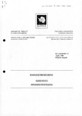 Twentieth Antarctic Treaty Consultative Meeting (Utrecht) Information paper 71 "Science in t...