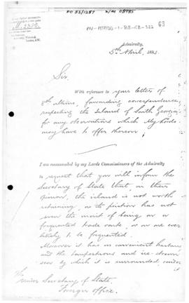 Admiralty letter to British Foreign Office suggesting that South Georgia is not worth retaining