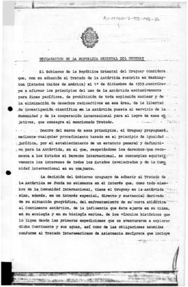 Uruguay note concerning accession to the Antarctic Treaty