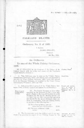 Falkland Islands, Whale Fishery (Amendment) Ordinance, no 3 of 1933
