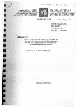First Antarctic Treaty Consultative Meeting (Canberra) Secretariat paper 9 "Copy of letter t...