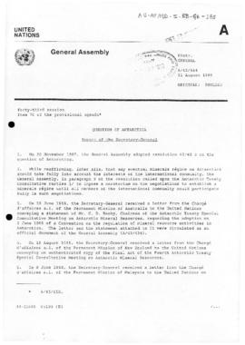 United Nations General Assembly, Forty-third session, "Question of Antarctica: Report of the...