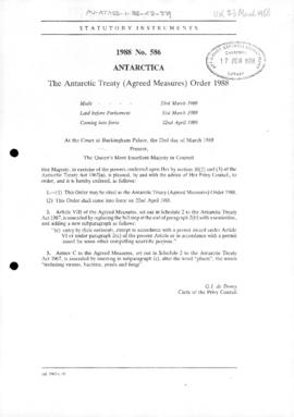 United Kingdom, Antarctic Treaty (Agreed Measures) Order, no 586 of 1988 and (Specially Protected...