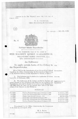Falkland Islands Dependencies, Application of Colony Laws (No.3) Ordinance, no 4 of 1964