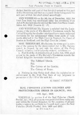 Seal Fisheries (Crown Colonies and Protectorates) Order in Council, 1913