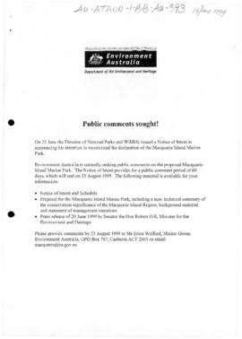 Environment Australia "Public comments sought!"