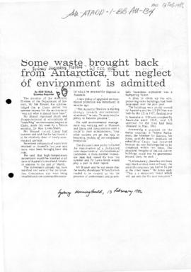 Beale, Bob "Some waste brought back from Antarctica, but neglect of environment is admitted&...