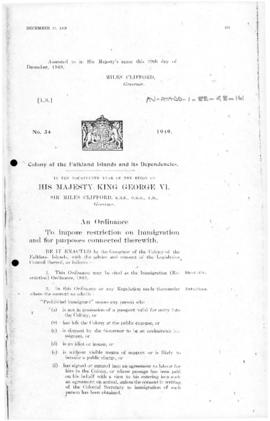 Falkland Islands Dependencies, Immigration (Restriction) Ordinance, no 34 of 1949