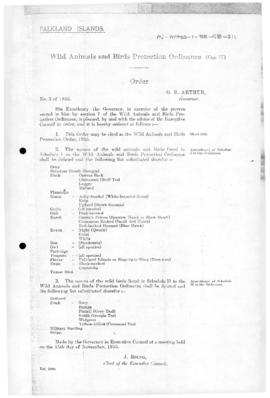 Falkland Islands, Wild Animals and Birds Protection Order, no 3 of 1955