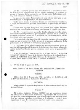 Decree no. 457 regulating the functions of the Chilean Antarctic Institute