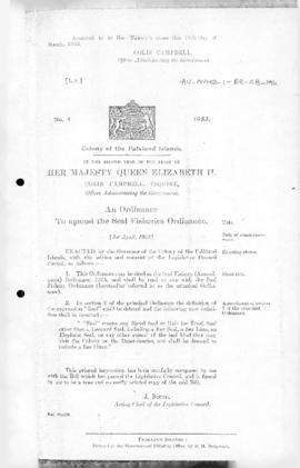 Falklands Islands, Seal Fishery (Amendment) Ordinance, no 4 of 1953