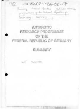 Federal Republic of Germany, Antarctic Research Programme, summary, and related press article