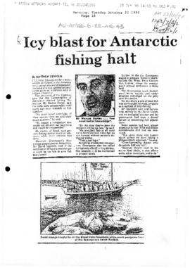 Press article "Icy blast for Antarctic fishing halt" The Mercury. Includes related arti...