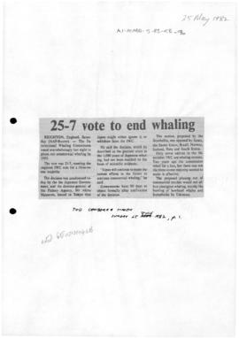 Press articles concerning IWC vote to end commercial whaling