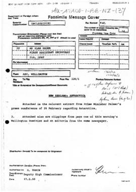 New Zealand, Prime Minister, transcript of press conferences concerning the Antarctic environment...