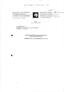 Fifteenth Antarctic Treaty Consultative Meeting, Paris, Information paper 11 "List of docume...