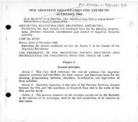 Law no. 78,513 reorganising the administration of Argentine Antarctic activities