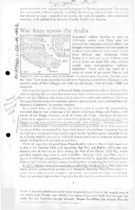 Press article "War fears across the Andes" Foreign Report