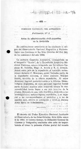 Argentine report on Argentine civil administration in the Antarctic