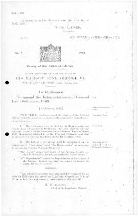 Falkland Islands, Interpretation and General Law (Amendment) Ordinance, no 1 of 1951