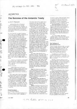 US Department of State, Bulletin, "The Success of the Antarctic Treaty"