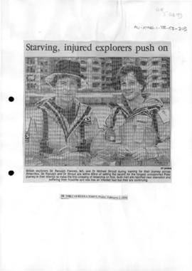 Press articles "Starving, injured explorers push on" and "Explorers walk towards a...