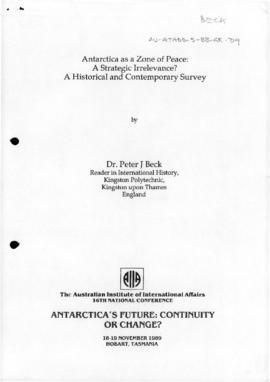 Beck, Peter "Antarctica as a zone of peace: a strategic irrelevance? A historical and contem...