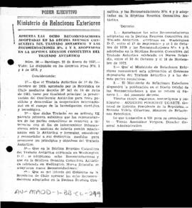 Chile, Decree no. 90 approving recommendations from the tenth and seventh Antarctic Treaty Consul...
