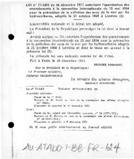 France, Law no. 71-1001 approving amendments to the 1969 international convention for the prevent...