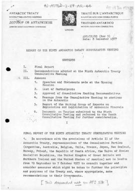 Antarctic Treaty, Report of the Ninth Antarctic Treaty Consultative Meeting, London 1977