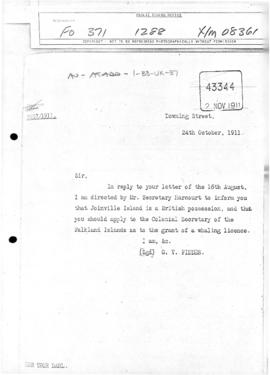 United Kingdom, Colonial Office letter concerning British title to Joinville Island