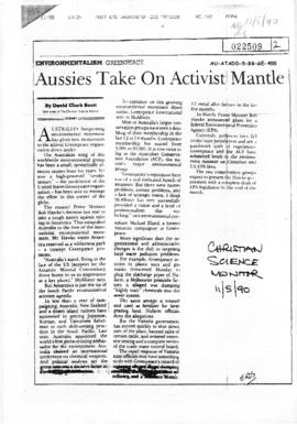 Press article "Aussies take on activist mantle" David Scott, Christian Science Monitor