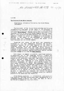 Argentina, US report on the sinking of the Bahia Paraiso