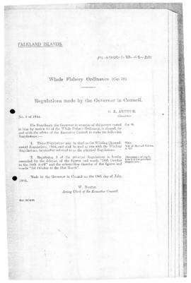 Falkland Island, Whale Fishery Ordinance, Whaling (Amendment) Regulations, no 3 of 1954
