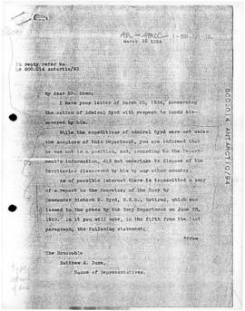 United States, Letter from Secretary of State Cordell Hull concerning claims made by Admiral Byrd