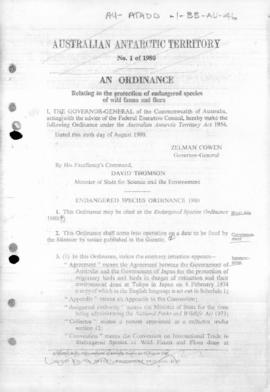 Australia, Endangered Species Ordinance 1980 of the Australian Antarctic Territory