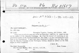 Norwegian note to the United Kingdom agreeing to the western boundary of the Norwegian claim prop...